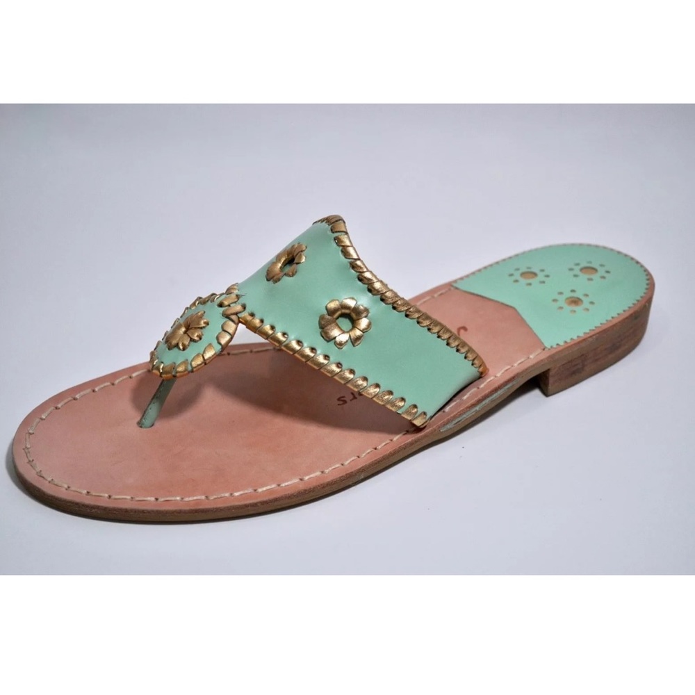 jack rogers nantucket gold/mint leather sandals 10